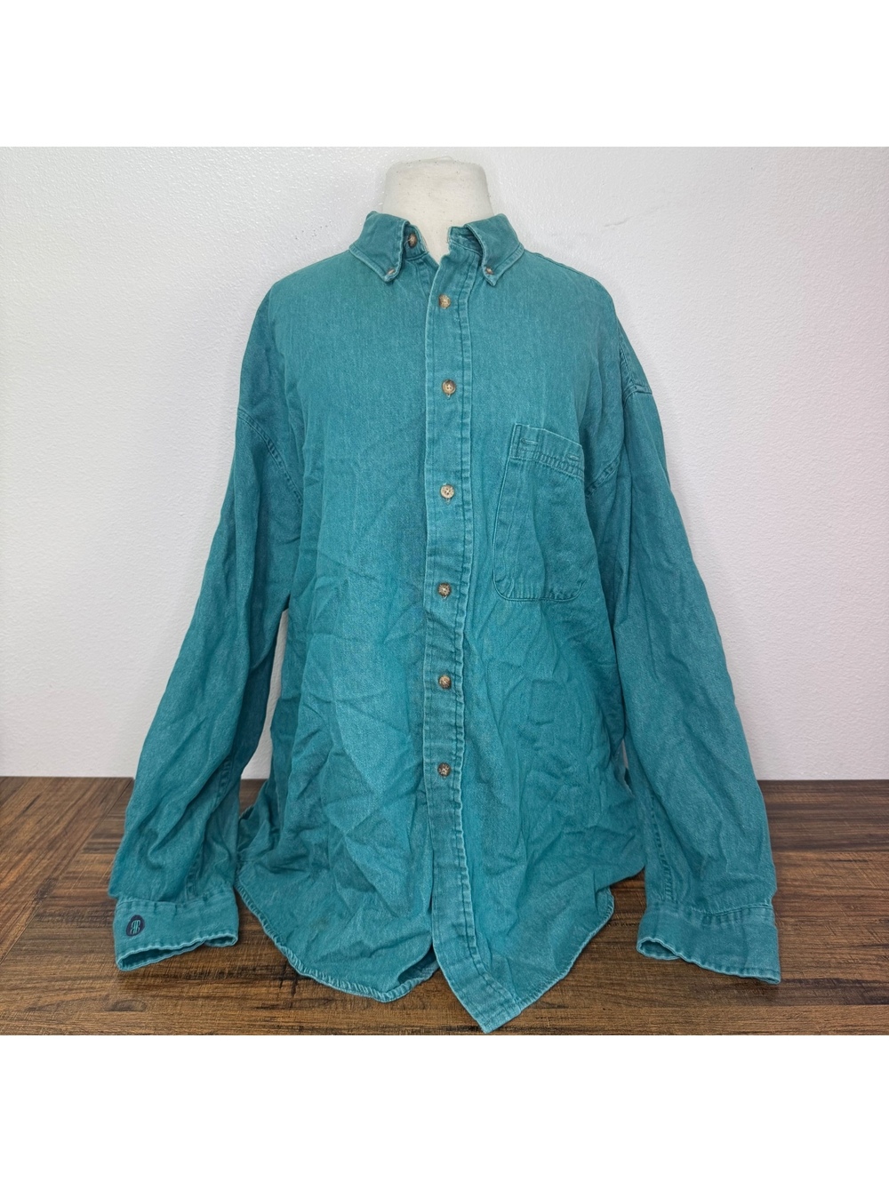 Bill Blass Premium Men's XL Long Sleeve Button-Up Shirt Teal